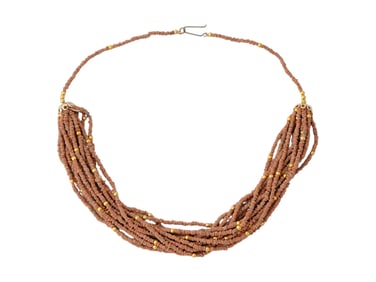 ANCIENT EGYPTIAN MUMMY AND GOLD PLATED BEAD NECKLACE