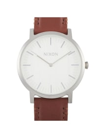 NIXON PORTER LEATHER SILVER\/BROWN 40MM ST. STEEL WATCH