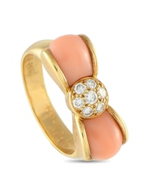 Van Cleef & Arpels Vintage 18K Gold Diamond and Coral Ring