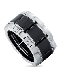 TAG HEUER STAINLESS STEEL AND CERAMIC 0.007 CT DIAMOND RING