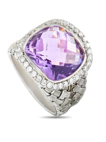 Scott Kay Sterling Silver Diamond and Amethyst Dome Ring
