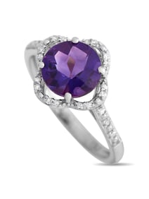14K Gold 0.10ct Diamond and Amethyst Quatrefoil Ring