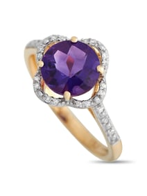 14K Gold 0.10ct Diamond and Amethyst Quatrefoil Ring