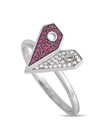 14K Gold 0.08ct Diamond and Ruby Heart Ring