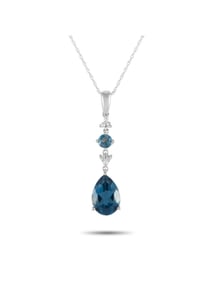 14K Gold 0.05ct Diamond and Blue Topaz Pendant Necklace