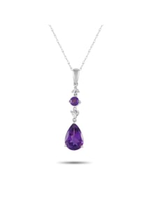 14K Gold 0.05ct Diamond and Amethyst Pendant Necklace