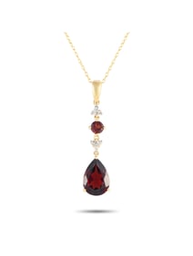 14K Gold 0.05ct Diamond and Garnet Pendant Necklace