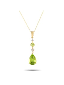 14K Gold 0.05ct Diamond and Peridot Pendant Necklace