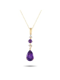 14K Gold 0.05ct Diamond and Amethyst Pendant Necklace