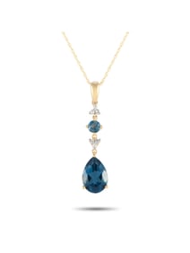 14K Gold 0.05ct Diamond and Blue Topaz Pendant Necklace