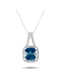 14K Gold 0.12ct Diamond and Blue Topaz Necklace