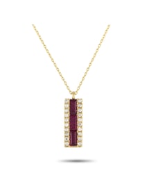 14K Gold 0.10ct Diamond and Ruby Pendant Necklace