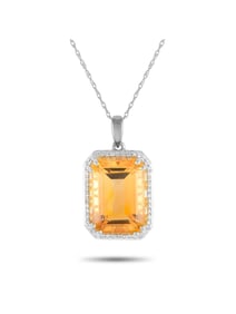 14K Gold 0.20ct Diamond and Citrine Pendant Necklace