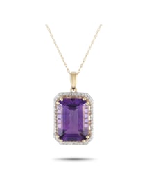 14K Gold 0.20ct Diamond and Amethyst Pendant Necklace