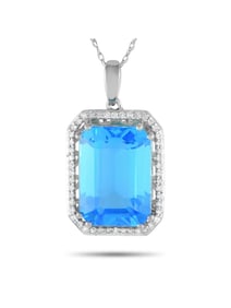 14K Gold 0.20ct Diamond and Blue Topaz Necklace