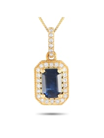 14K Gold 0.10ct Diamond and Sapphire Pendant Necklace