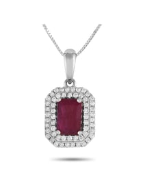 14K Gold 0.24ct Diamond and Emerald-Cut Ruby Necklace