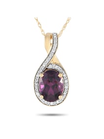 14K Gold 0.11ct Diamond and Garnet Pendant Necklace