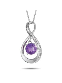 14K Gold 0.03ct Diamond and Amethyst Pendant Necklace