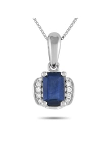 14K Gold 0.03ct Diamond and Sapphire Pendant Necklace