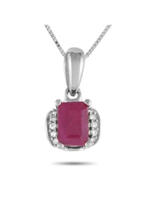 14K Gold 0.03ct Diamond and Ruby Pendant Necklace
