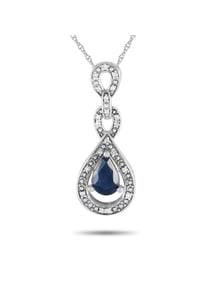 14K Gold 0.08ct Diamond and Sapphire Pendant Necklace