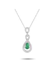 14K Gold 0.08ct Diamond and Emerald Pendant Necklace
