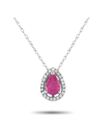 14K Gold 0.07ct Diamond and Ruby Pear Necklace