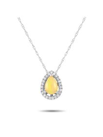 14K Gold 0.05ct Diamond and Opal Pear Necklace