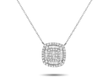 14K Gold 0.50ct Diamond Cushion Cluster Necklace