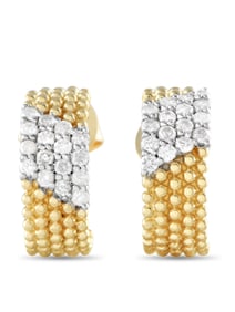 14K Gold 0.35ct Diamond Beaded C-Hoop Earrings