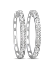 14K GOLD 3 ROW 1.06 CARAT VS1 G COLOR DIAMOND HOOP EARRINGS