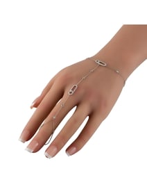 14K Gold 0.80ct Diamond Hand Chain Bracelet Ring