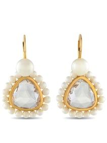 MIMI 18K Gold Rock Crystal and Pearl Earrings