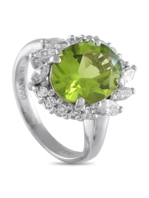 Platinum 0.60ct Diamond and Peridot Ring
