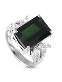 Platinum 0.54ct Diamond and Tourmaline Ring