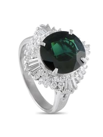 Platinum 1.01ct Diamond and Green Sapphire Ring