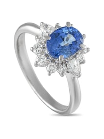 Platinum 0.60ct Diamond and Sapphire Sunburst Ring