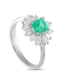 Platinum 0.50ct Diamond and Emerald Ring