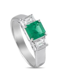 Platinum 0.49ct Diamond and Emerald Ring