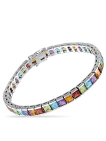 18K Gold Multi-Colored Gemstone Line Bracelet