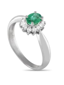 Platinum 0.19ct Diamond and Emerald Ring
