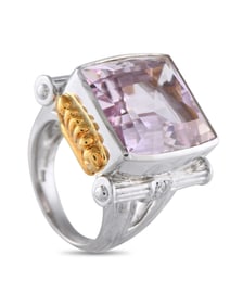 Platinum and 18K Gold 0.10ct Diamond and Kunzite Ring