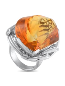 Platinum 0.14ct Diamond and Citrine Ring