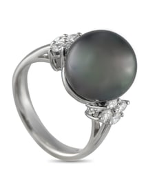 Platinum 0.38ct Diamond and Pearl Ring