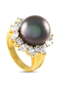 18K Gold 1.76ct Diamond and Tahitian Pearl Ring