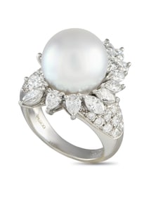 Platinum 2.47ct Diamond and Pearl Ring