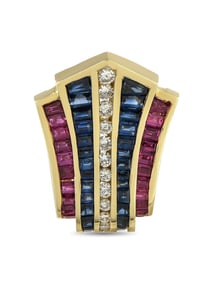 14K Gold 0.55ct Diamond, Sapphire, and Ruby Pendant