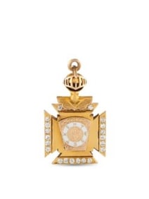 14K GOLD DIAMOND ENAMEL MASONIC KNIGHTS TEMPLAR FOB CHARM