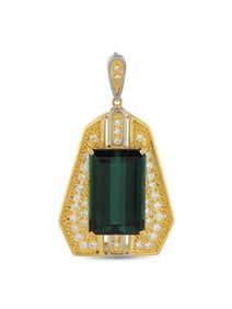 18K Gold 0.64ct Diamond and Tourmaline Pendant